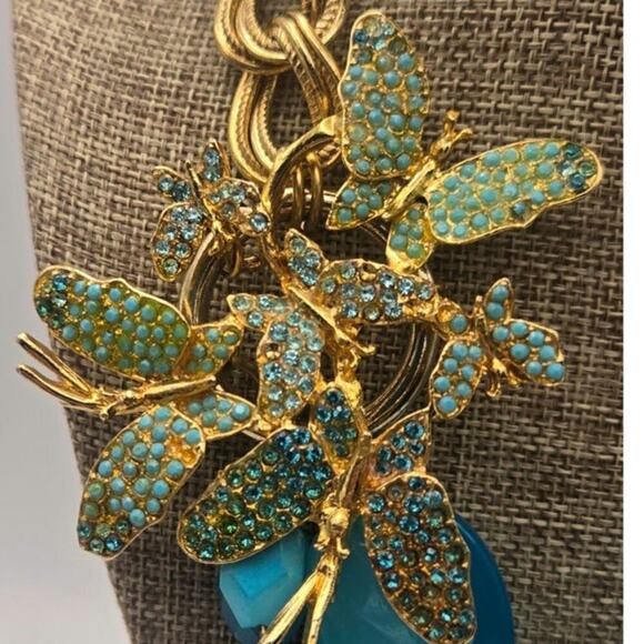 Vintage Lee Angel Turquoise Butterfly Gemstone Necklace - Picture 2 of 8